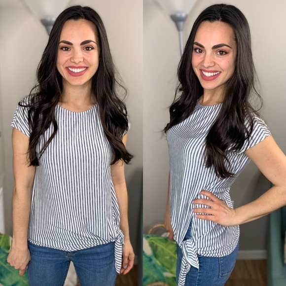 Max Studio Tops - Max Studio Blue & White Striped T Shirt